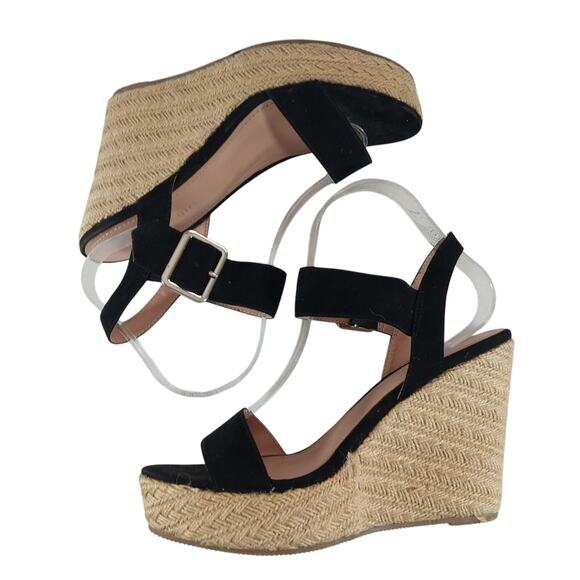 MADDEN GIRL! SLEEK BLACK VEGAN SUEDE ESPADRILLE WEDGE HEELS, SANDALS! SZ 8M - Picture 10 of 10